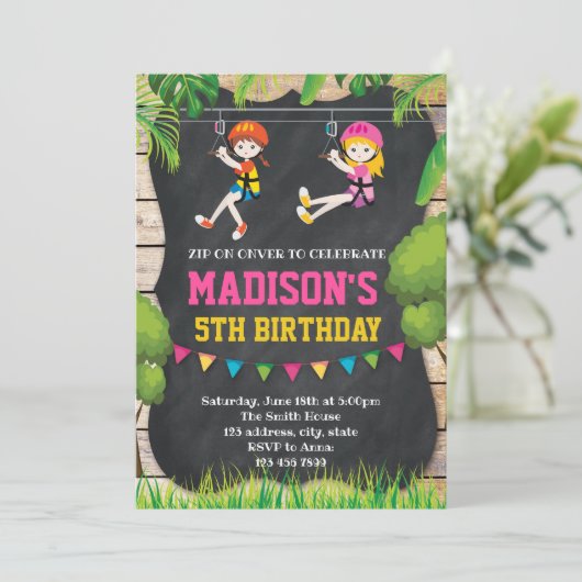 Mooie zip line uitnodiging (Staand voorkant)