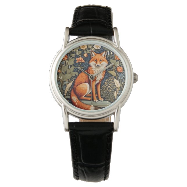 Mooie zittende rode vos William Morris geïnspireer Horloge (Voorkant)