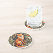 Mooie zittende rode vos William Morris geïnspireer Zandsteen Onderzetter (Zijkant)