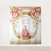 Mooie zoete zestien achtergrond gouden ballonnen wandkleed (Voorkant)