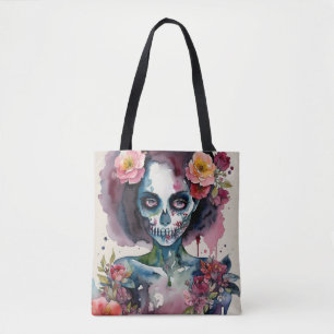 Mooie Zombie Floral Waterverf Portret Tote Bag