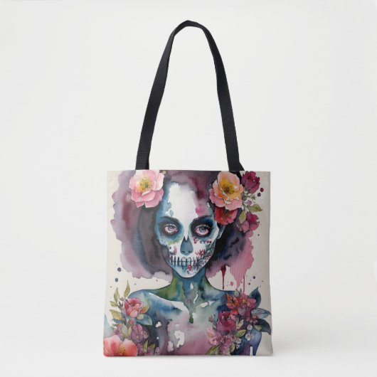 Mooie Zombie Floral Waterverf Portret Tote Bag (Voorkant)