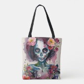 Mooie Zombie Floral Waterverf Portret Tote Bag (Achterkant)