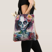 Mooie Zombie Floral Waterverf Portret Tote Bag (Dichtbij)