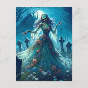 Mooie zombie op het kerkhof feestdagenkaart