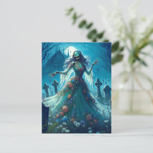 Mooie zombie op het kerkhof feestdagenkaart (Staand voorkant)