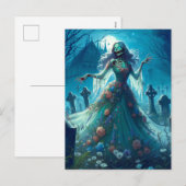 Mooie zombie op het kerkhof feestdagenkaart (Voorkant / Achterkant)