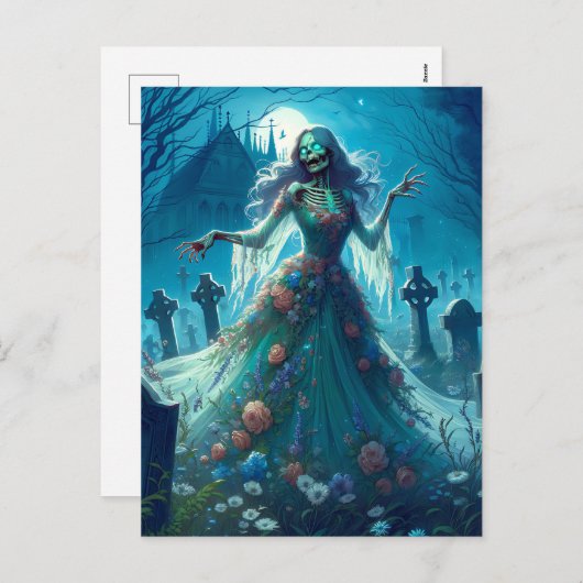 Mooie zombie op het kerkhof feestdagenkaart (Voorkant / Achterkant)