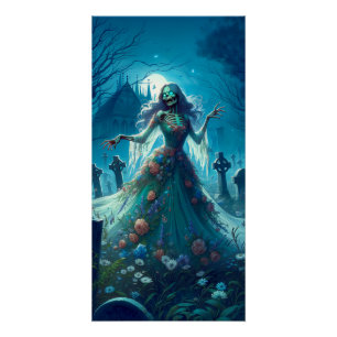 Mooie zombie op het kerkhof perfect poster