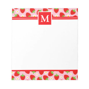 Mooie Zomer Aardbeien Monogram Notitieblok