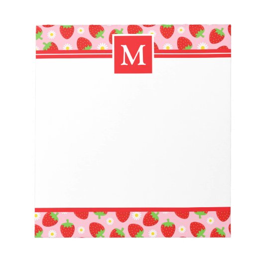 Mooie Zomer Aardbeien Monogram Notitieblok (Voorkant)