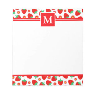 Mooie Zomer Aardbeien Monogram Notitieblok