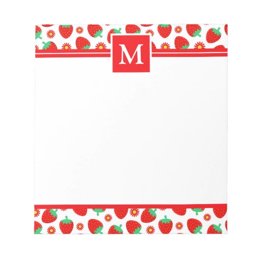 Mooie Zomer Aardbeien Monogram Notitieblok (Voorkant)