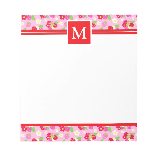 Mooie zomeraardbeien monogram notitieblok (Voorkant)
