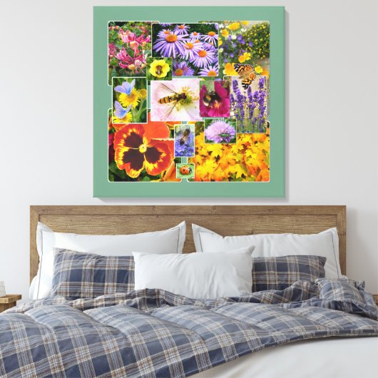 Mooie zomerbloemen en insecten Collage Canvas Afdruk (Insitu (Slaapkamer))
