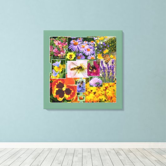 Mooie zomerbloemen en insecten Collage Canvas Afdruk (Insitu (Houten vloer))