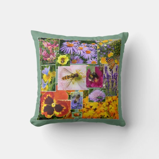 Mooie zomerbloemen en insecten Collage Kussen (Voorkant)