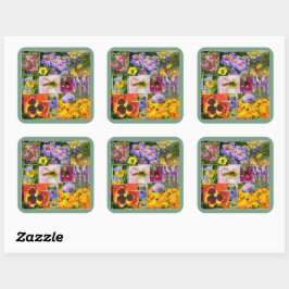 Mooie zomerbloemen en insecten Collage Vierkante Sticker