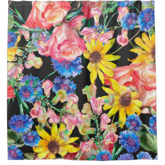 Mooie zomerbloemen met rozen. Floral-zeeman Douchegordijn