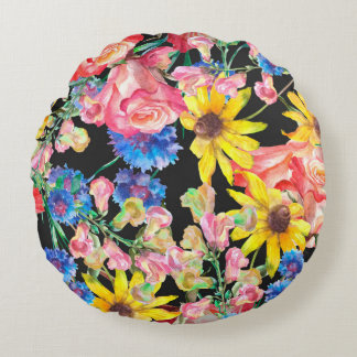 Mooie zomerbloemen met rozen. Floral-zeeman Rond Kussen