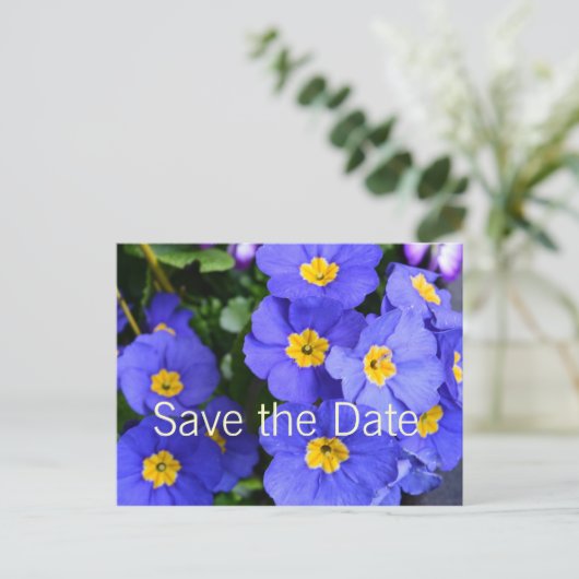 mooie zomerbloemen voor de blauwe tuin , met uitzo aankondigingskaart (Staand voorkant)