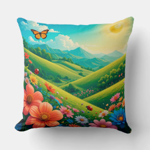 Mooie zomerse landschap met kleurrijke bloemen kussen