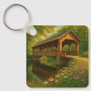 Mooie zomerse overdekte brug kunst sleutelhanger