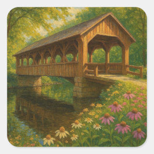 Mooie zomerse overdekte brug kunst vierkante sticker
