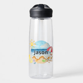 Mooie zomerse strandkat gepersonaliseerde heldere waterfles