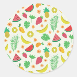 Mooie zomervruchten en tropische bladeren patroon ronde sticker