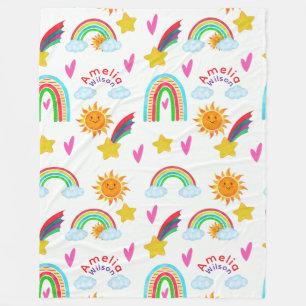 Mooie Zon Wolk Ster Regenboog Naam voor Kinderen Fleece Deken