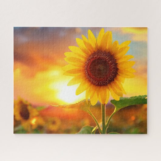 Mooie zonnebloem bij zonsondergang legpuzzel (Horizontaal)
