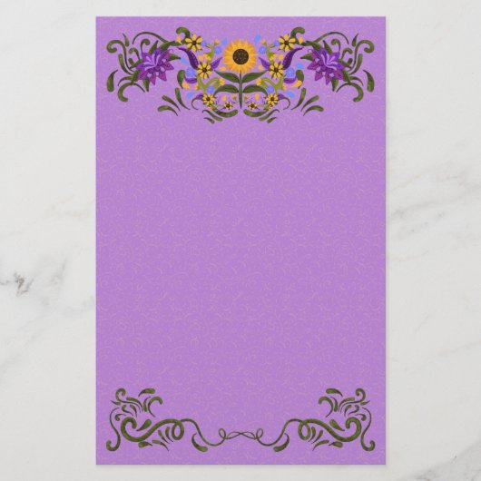 Mooie Zonnebloem Bloemen wervelt licht Paarse Briefpapier (Voorkant)