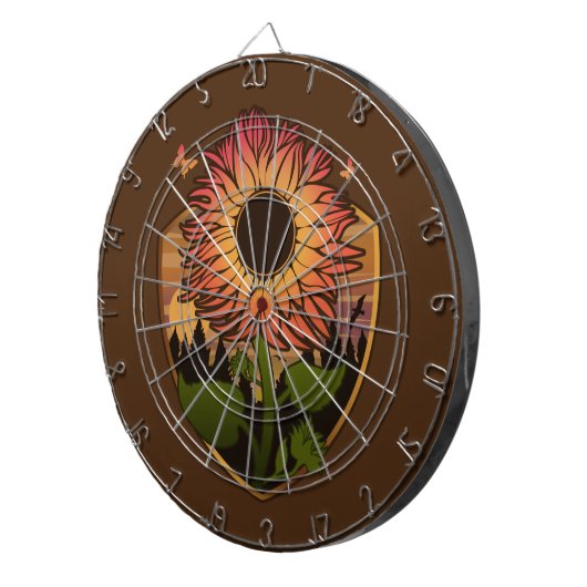 Mooie zonnebloem dartbord (Voorkant Rechts)