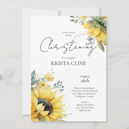 Mooie Zonnebloem doopsel Kaart (Voorkant)