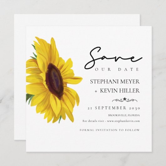 Mooie Zonnebloem Elegant Script Wedding Save The Date (Voorkant / Achterkant)