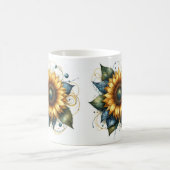 Mooie zonnebloem en denim monogram koffiemok (Center)