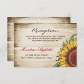 mooie zonnebloem en houten bruiloftsreceptie informatiekaartje (Voorkant / Achterkant)