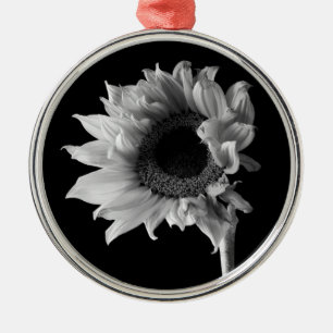 Mooie Zonnebloem Portret in Zwart en Wit Metalen Ornament