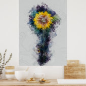 Mooie Zonnebloem Ruimte Waterverf Schilderkunst Poster (Keuken)