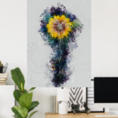 Mooie Zonnebloem Ruimte Waterverf Schilderkunst Poster (Thuiskantoor)