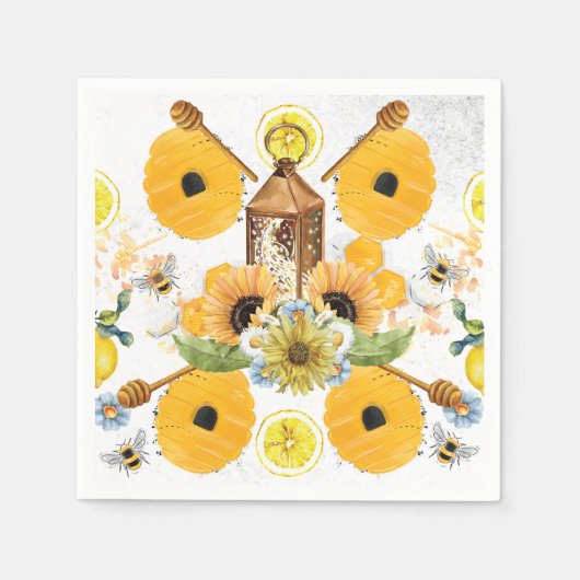 Mooie zonnebloem voor tuinbijen servet (Voorkant)