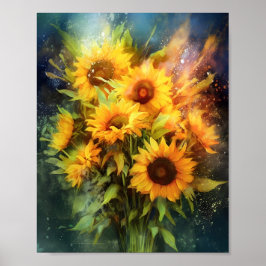 Mooie Zonnebloemen Bloemen Boeket Illustratie Poster