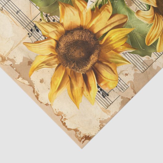 Mooie zonnebloemen bloemenmuziek blad ephemera tissuepapier (Detail)