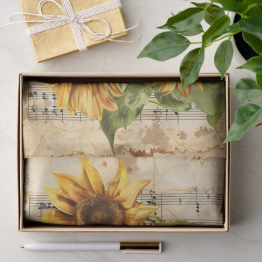 Mooie zonnebloemen bloemenmuziek blad ephemera tissuepapier (Geschenk)