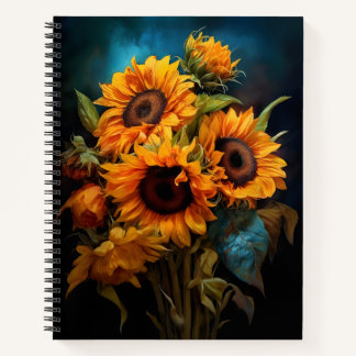 Mooie Zonnebloemen Boeket Elegante Botanische Kuns Notitieboek