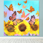 Mooie zonnebloemen Butterflies Flower Garden Canvas Afdruk (Insitu (Houten vloer))