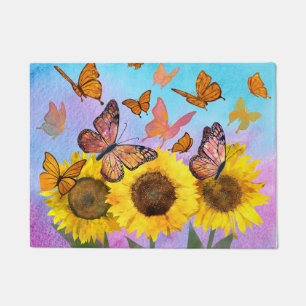 Mooie zonnebloemen Butterflies Flower Garden Deurmat