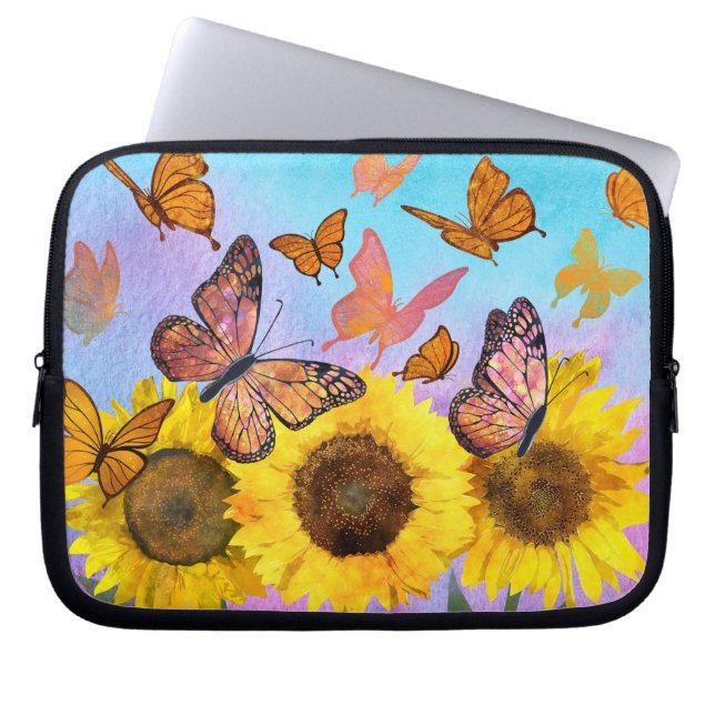 Mooie zonnebloemen Butterflies Flower Garden Laptop Sleeve (Voorkant)