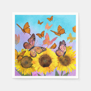 Mooie zonnebloemen Butterflies Flower Garden Servet